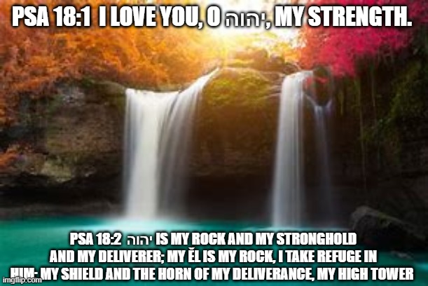 My Strength | PSA 18:1  I LOVE YOU, O יהוה, MY STRENGTH. ; PSA 18:2  יהוה IS MY ROCK AND MY STRONGHOLD AND MY DELIVERER; MY ĚL IS MY ROCK, I TAKE REFUGE IN HIM; MY SHIELD AND THE HORN OF MY DELIVERANCE, MY HIGH TOWER | image tagged in old testament | made w/ Imgflip meme maker