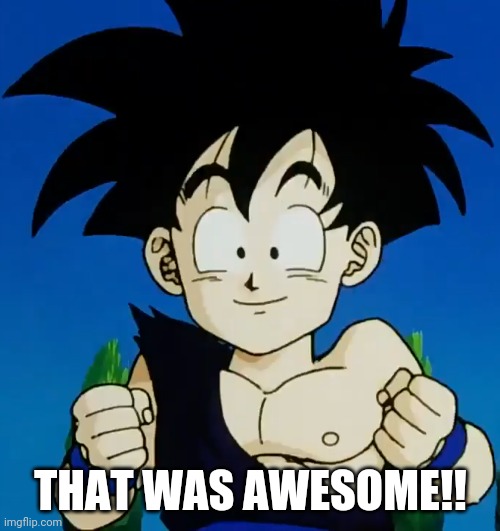 Amused Gohan (DBZ) | THAT WAS AWESOME!! | image tagged in amused gohan dbz | made w/ Imgflip meme maker