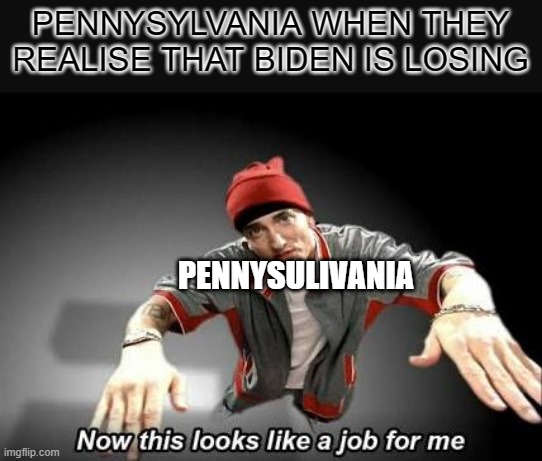 The reason why Biden won | PENNYSYLVANIA WHEN THEY REALISE THAT BIDEN IS LOSING; PENNYSULIVANIA | image tagged in election 2020 | made w/ Imgflip meme maker