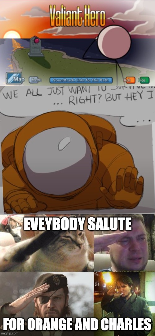 saute | EVEYBODY SALUTE; FOR ORANGE AND CHARLES | image tagged in ozon's salute | made w/ Imgflip meme maker