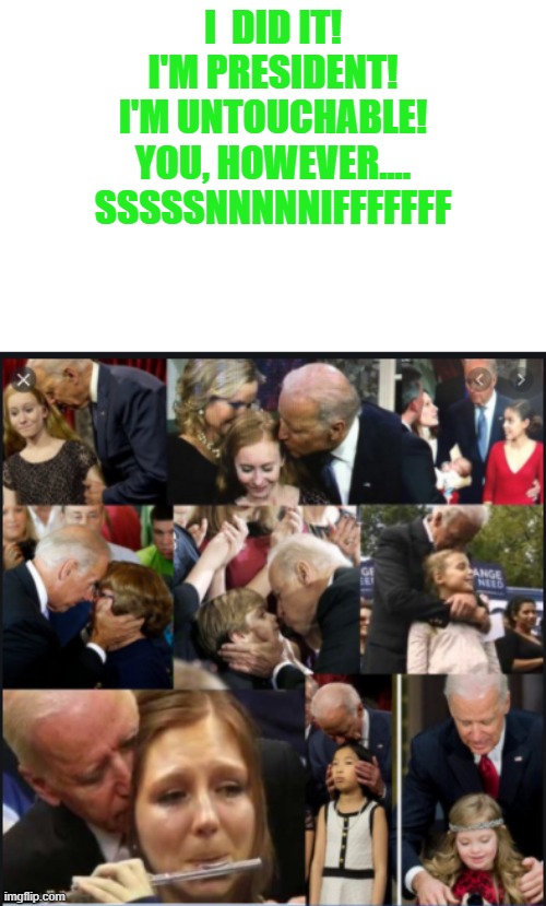 The President is Untouchable | I  DID IT!
I'M PRESIDENT!
I'M UNTOUCHABLE!
YOU, HOWEVER....
SSSSSNNNNNIFFFFFFF | image tagged in biden politics president liberals conservative,black asian woman first vice-president | made w/ Imgflip meme maker