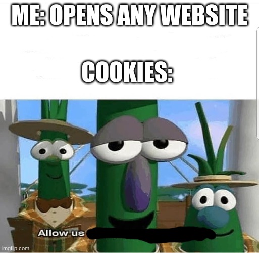 *consumes cookies* | ME: OPENS ANY WEBSITE; COOKIES: | image tagged in allow us to introduce ourselves | made w/ Imgflip meme maker
