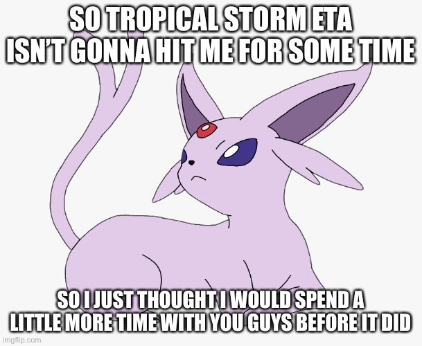 SO TROPICAL STORM ETA ISN’T GONNA HIT ME FOR SOME TIME; SO I JUST THOUGHT I WOULD SPEND A LITTLE MORE TIME WITH YOU GUYS BEFORE IT DID | made w/ Imgflip meme maker