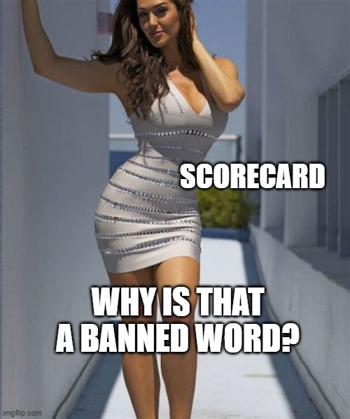 Got scorecard? | SCORECARD; WHY IS THAT A BANNED WORD? | image tagged in all dressed no place to go,banned | made w/ Imgflip meme maker