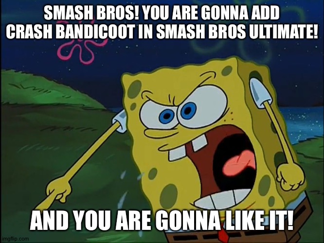 YOU ARE GONNA LIKE IT! | SMASH BROS! YOU ARE GONNA ADD CRASH BANDICOOT IN SMASH BROS ULTIMATE! AND YOU ARE GONNA LIKE IT! | image tagged in you are gonna like it | made w/ Imgflip meme maker
