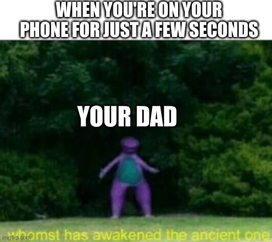 Am i right | WHEN YOU'RE ON YOUR PHONE FOR JUST A FEW SECONDS; YOUR DAD | image tagged in blank white template,whomst has awakened the ancient one | made w/ Imgflip meme maker
