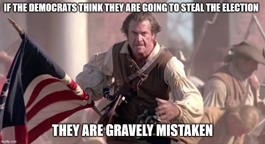 The Patriot | IF THE DEMOCRATS THINK THEY ARE GOING TO STEAL THE ELECTION; THEY ARE GRAVELY MISTAKEN | image tagged in the patriot | made w/ Imgflip meme maker