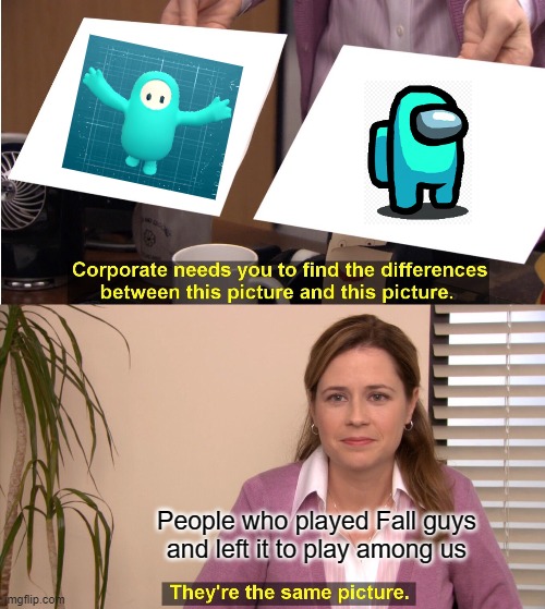 Among the guys | People who played Fall guys and left it to play among us | image tagged in memes,they're the same picture | made w/ Imgflip meme maker