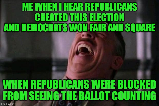 LOL | ME WHEN I HEAR REPUBLICANS CHEATED THIS ELECTION AND DEMOCRATS WON FAIR AND SQUARE; WHEN REPUBLICANS WERE BLOCKED FROM SEEING THE BALLOT COUNTING | image tagged in spider man boss,memes,politics,voter fraud,wtf,election 2020 | made w/ Imgflip meme maker