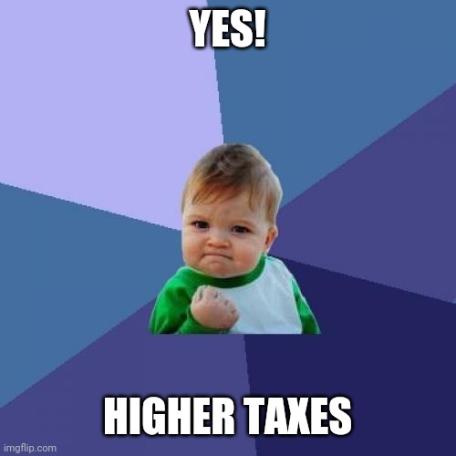 Success Kid Meme | YES! HIGHER TAXES | image tagged in memes,success kid | made w/ Imgflip meme maker