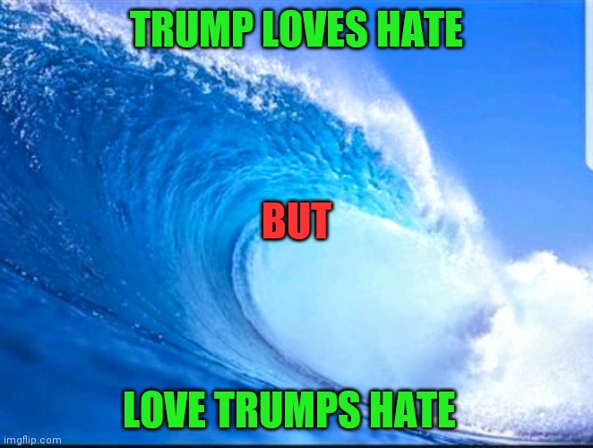 Blue Wave | TRUMP LOVES HATE; BUT; LOVE TRUMPS HATE | image tagged in blue wave | made w/ Imgflip meme maker