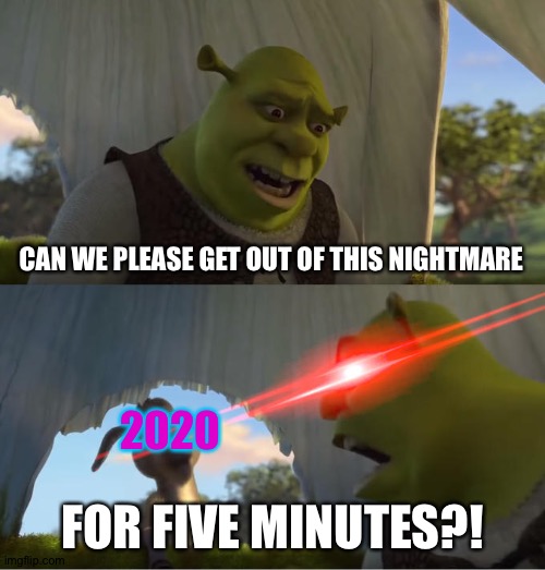 Shrek For Five Minutes | CAN WE PLEASE GET OUT OF THIS NIGHTMARE; 2020; FOR FIVE MINUTES?! | image tagged in shrek for five minutes,2020 sucks | made w/ Imgflip meme maker