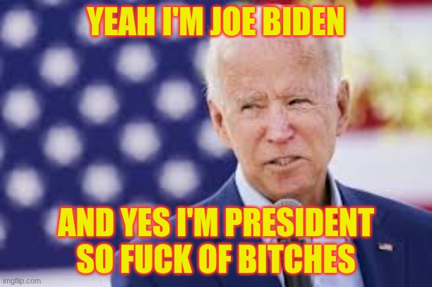 Joe Biden | YEAH I'M JOE BIDEN; AND YES I'M PRESIDENT SO FUCK OF BITCHES | image tagged in win,winner,joe biden,presidental election,president | made w/ Imgflip meme maker