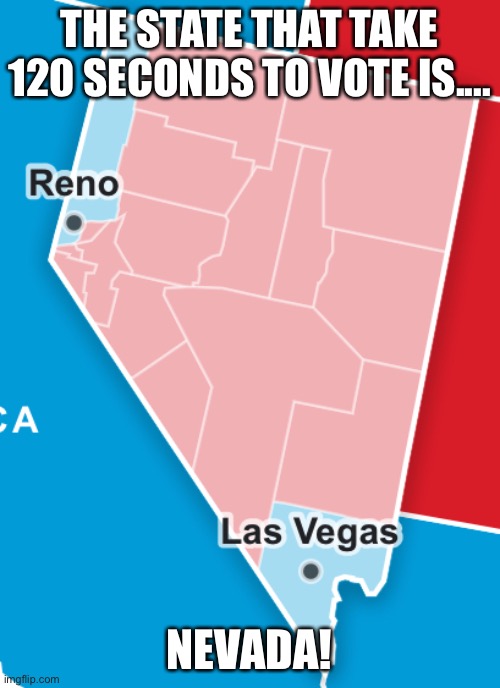 THE STATE THAT TAKE 120 SECONDS TO VOTE IS.... NEVADA! | image tagged in nevada | made w/ Imgflip meme maker