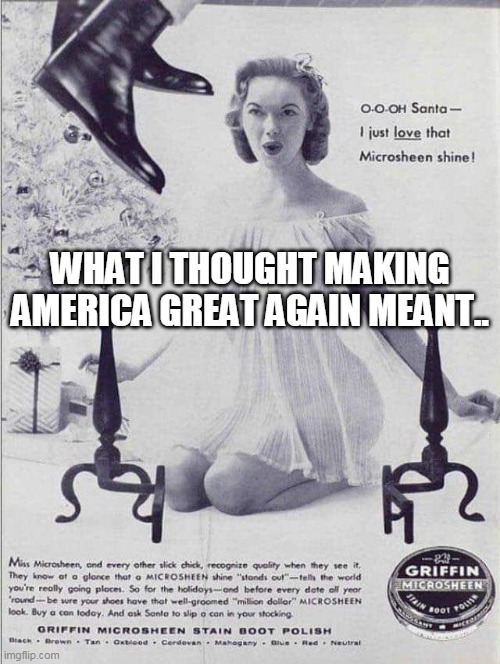 What I thought making america great again meant.. | WHAT I THOUGHT MAKING AMERICA GREAT AGAIN MEANT.. | image tagged in old time sexy ad,funny,maga,making america great again,sexy | made w/ Imgflip meme maker