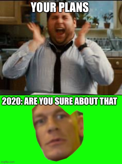 YOUR PLANS; 2020: ARE YOU SURE ABOUT THAT | image tagged in excited,are you sure about that cena | made w/ Imgflip meme maker
