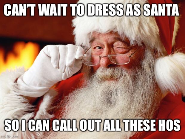 santa | CAN’T WAIT TO DRESS AS SANTA; SO I CAN CALL OUT ALL THESE HOS | image tagged in santa | made w/ Imgflip meme maker