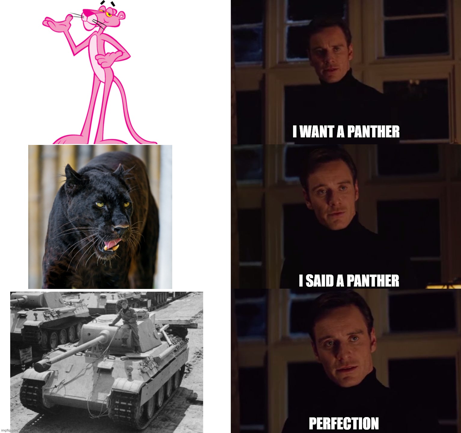 The Panther Debacle | I WANT A PANTHER; I SAID A PANTHER; PERFECTION | image tagged in perfection,ww2 | made w/ Imgflip meme maker