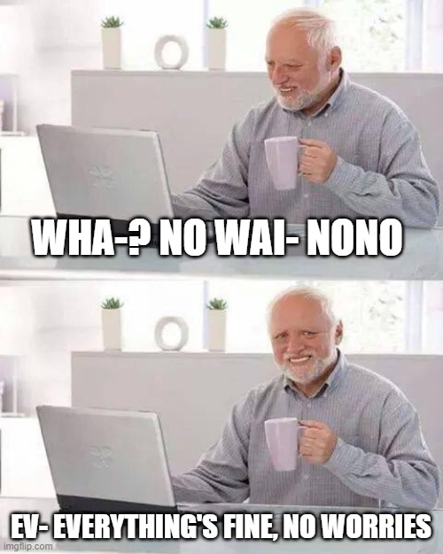 Hide the Pain Harold Meme | WHA-? NO WAI- NONO; EV- EVERYTHING'S FINE, NO WORRIES | image tagged in memes,hide the pain harold | made w/ Imgflip meme maker