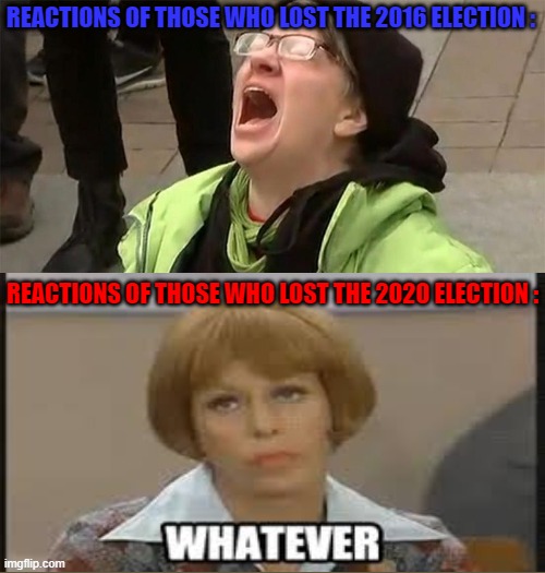 The great difference between democrats and republicans | REACTIONS OF THOSE WHO LOST THE 2016 ELECTION :; REACTIONS OF THOSE WHO LOST THE 2020 ELECTION : | image tagged in crying liberal,memes,joe biden,democrats,republicans | made w/ Imgflip meme maker