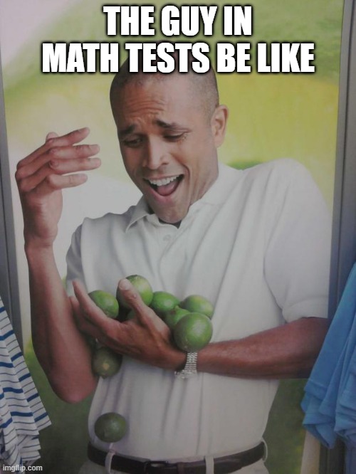 Why Can't I Hold All These Limes |  THE GUY IN MATH TESTS BE LIKE | image tagged in memes,why can't i hold all these limes | made w/ Imgflip meme maker