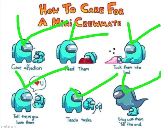 Care for your mini crewmate by doing these steps. | image tagged in how to care for a mini crewmate | made w/ Imgflip meme maker