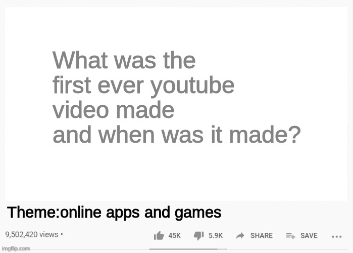 youtube video template |  What was the first ever youtube video made and when was it made? Theme:online apps and games | image tagged in youtube video template | made w/ Imgflip meme maker