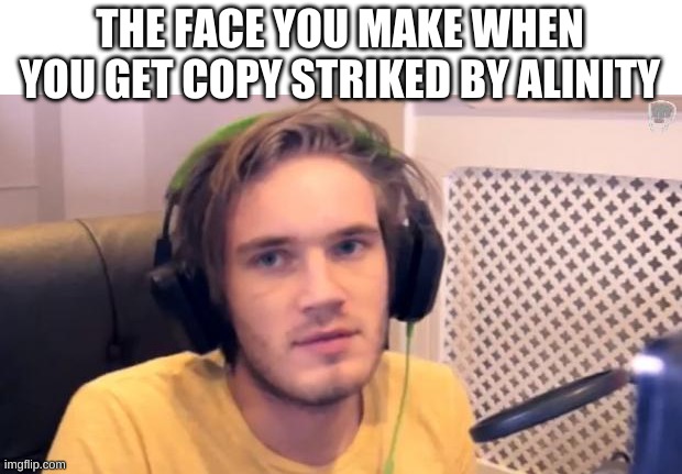 Pewdiepie | THE FACE YOU MAKE WHEN YOU GET COPY STRIKED BY ALINITY | image tagged in pewdiepie | made w/ Imgflip meme maker