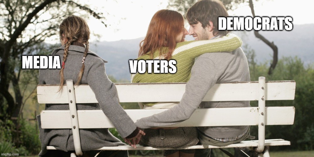 Democrats have a Propaganda Wing | DEMOCRATS; VOTERS; MEDIA | image tagged in cheating democrats,cheating | made w/ Imgflip meme maker