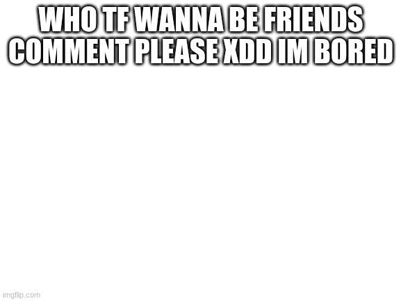 Blank White Template | WHO TF WANNA BE FRIENDS COMMENT PLEASE XDD IM BORED | image tagged in blank white template | made w/ Imgflip meme maker