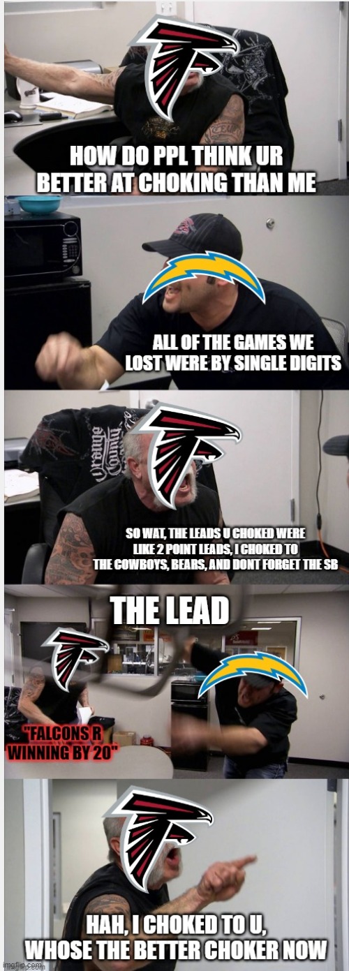 Falcons vs Chargers | image tagged in memes,nfl,american chopper argument,los angeles chargers,atlanta falcons | made w/ Imgflip meme maker