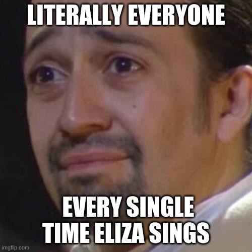 Yes, I'm still hooked on Hamilton | LITERALLY EVERYONE; EVERY SINGLE TIME ELIZA SINGS | image tagged in sad hamilton | made w/ Imgflip meme maker