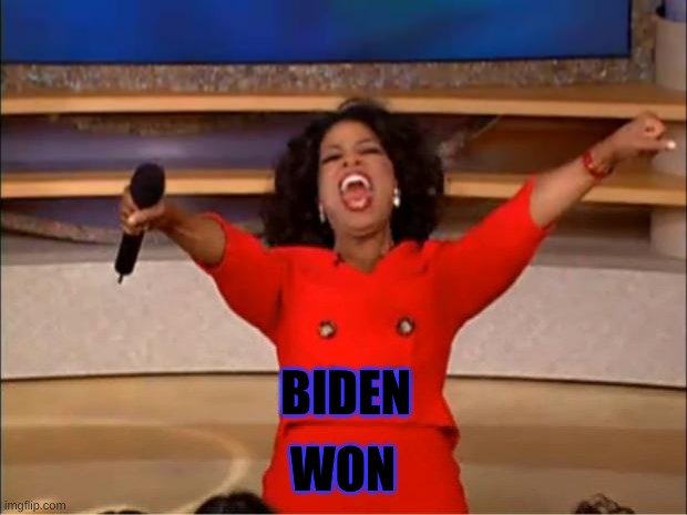 Oprah You Get A |  BIDEN; WON | image tagged in memes,oprah you get a,biden 2020,biden won | made w/ Imgflip meme maker
