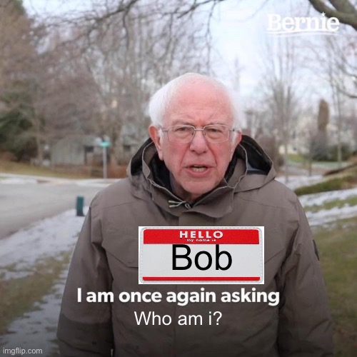Hehe | Bob; Who am i? | image tagged in memes,bernie i am once again asking for your support | made w/ Imgflip meme maker