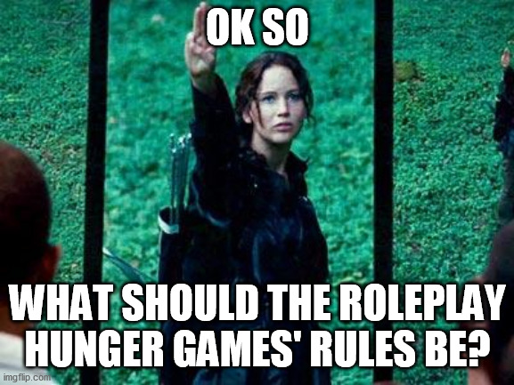 Any ideas? |  OK SO; WHAT SHOULD THE ROLEPLAY HUNGER GAMES' RULES BE? | image tagged in hunger games 2 | made w/ Imgflip meme maker