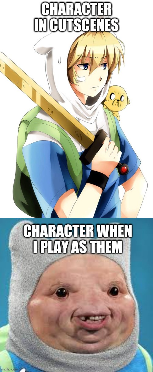 true that | CHARACTER IN CUTSCENES; CHARACTER WHEN I PLAY AS THEM | image tagged in funny | made w/ Imgflip meme maker