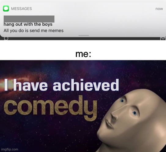 i only send my friends memes, nothing else | me: | image tagged in i have achieved comedy,memes,funny | made w/ Imgflip meme maker