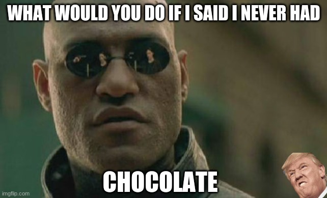 Matrix Morpheus | WHAT WOULD YOU DO IF I SAID I NEVER HAD; CHOCOLATE | image tagged in memes,matrix morpheus | made w/ Imgflip meme maker