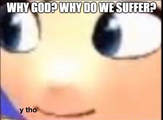 Hat Kid y tho | WHY GOD? WHY DO WE SUFFER? | image tagged in hat kid y tho | made w/ Imgflip meme maker