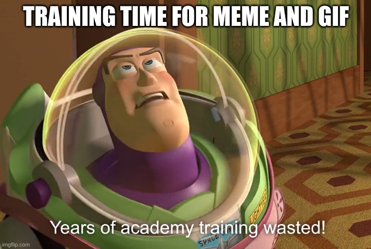 years of academy training wasted | TRAINING TIME FOR MEME AND GIF | image tagged in years of academy training wasted | made w/ Imgflip meme maker