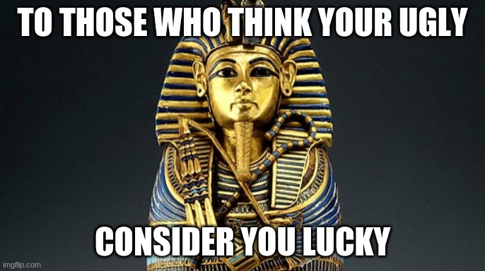 King Tut | TO THOSE WHO THINK YOUR UGLY; CONSIDER YOU LUCKY | image tagged in king tut | made w/ Imgflip meme maker