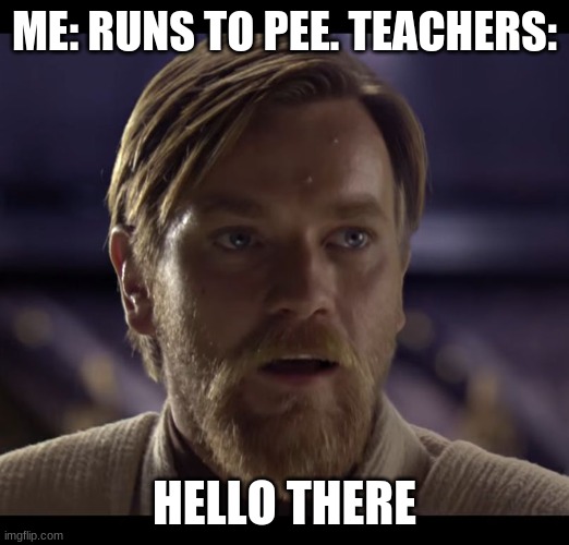 so true | ME: RUNS TO PEE. TEACHERS:; HELLO THERE | image tagged in hello there | made w/ Imgflip meme maker