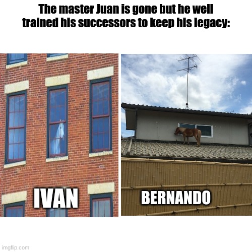 The master Juan is gone but he well trained his successors to keep his legacy:; BERNANDO; IVAN | image tagged in juan,horses | made w/ Imgflip meme maker