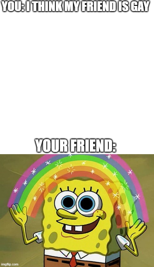 YOU: I THINK MY FRIEND IS GAY; YOUR FRIEND: | image tagged in memes,imagination spongebob | made w/ Imgflip meme maker