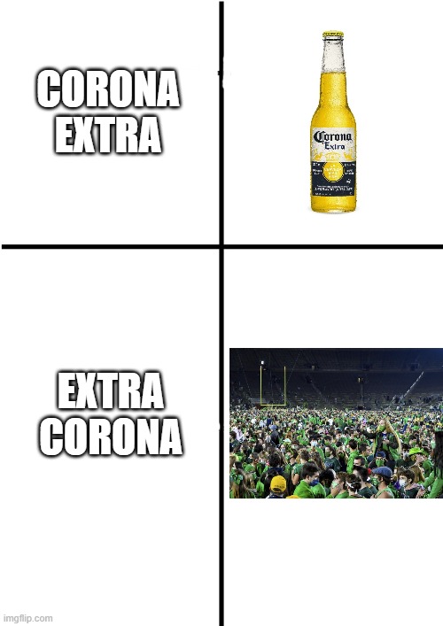 Corona Extra | CORONA EXTRA; EXTRA CORONA | image tagged in comparison chart,notre dame,corona beer,coronavirus,college football,memes | made w/ Imgflip meme maker