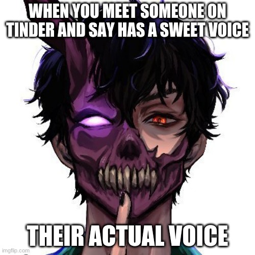WHEN YOU MEET SOMEONE ON TINDER AND SAY HAS A SWEET VOICE; THEIR ACTUAL VOICE | image tagged in funny memes | made w/ Imgflip meme maker