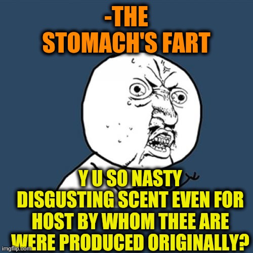 -U're not my son. | -THE STOMACH'S FART; Y U SO NASTY DISGUSTING SCENT EVEN FOR HOST BY WHOM THEE ARE WERE PRODUCED ORIGINALLY? | image tagged in memes,y u no,farting,owner,toilet humor,rage comics | made w/ Imgflip meme maker