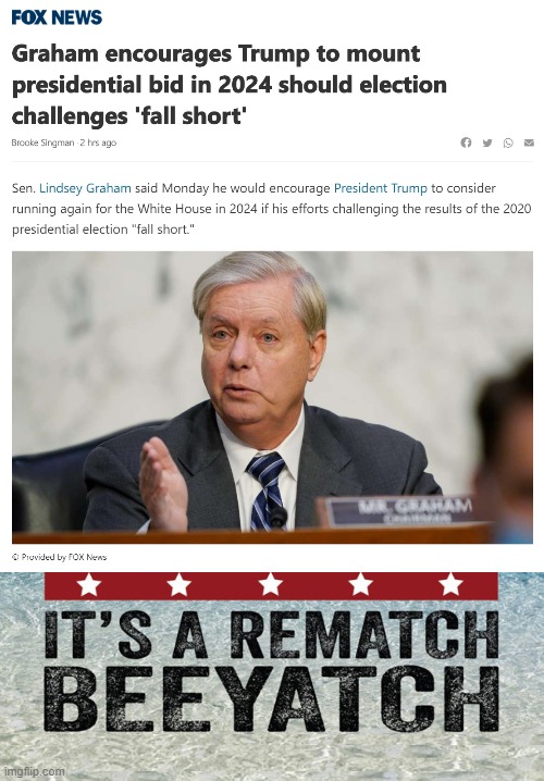 Reeeeeeematchhhh | image tagged in lindsey graham,election 2020,2020 elections,trump,donald trump,elections | made w/ Imgflip meme maker