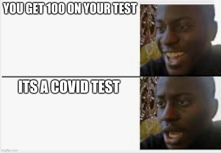 hmmmmmmmm | YOU GET 100 ON YOUR TEST; ITS A COVID TEST | image tagged in sad | made w/ Imgflip meme maker