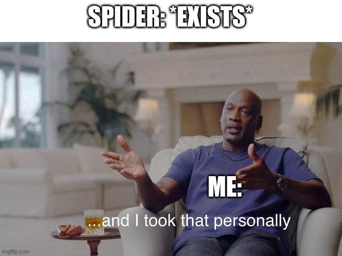 and I took that personally | SPIDER: *EXISTS*; ME: | image tagged in and i took that personally | made w/ Imgflip meme maker